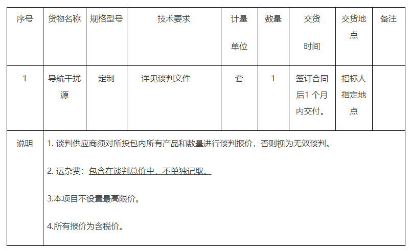 【西安】导航干扰源竞争性谈判公告
